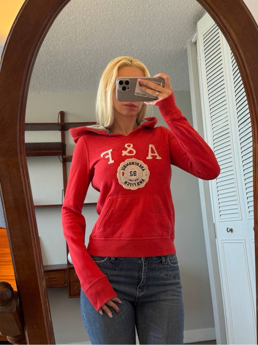 Abercrombie & Fitch Red Logo Pullover Hoodie